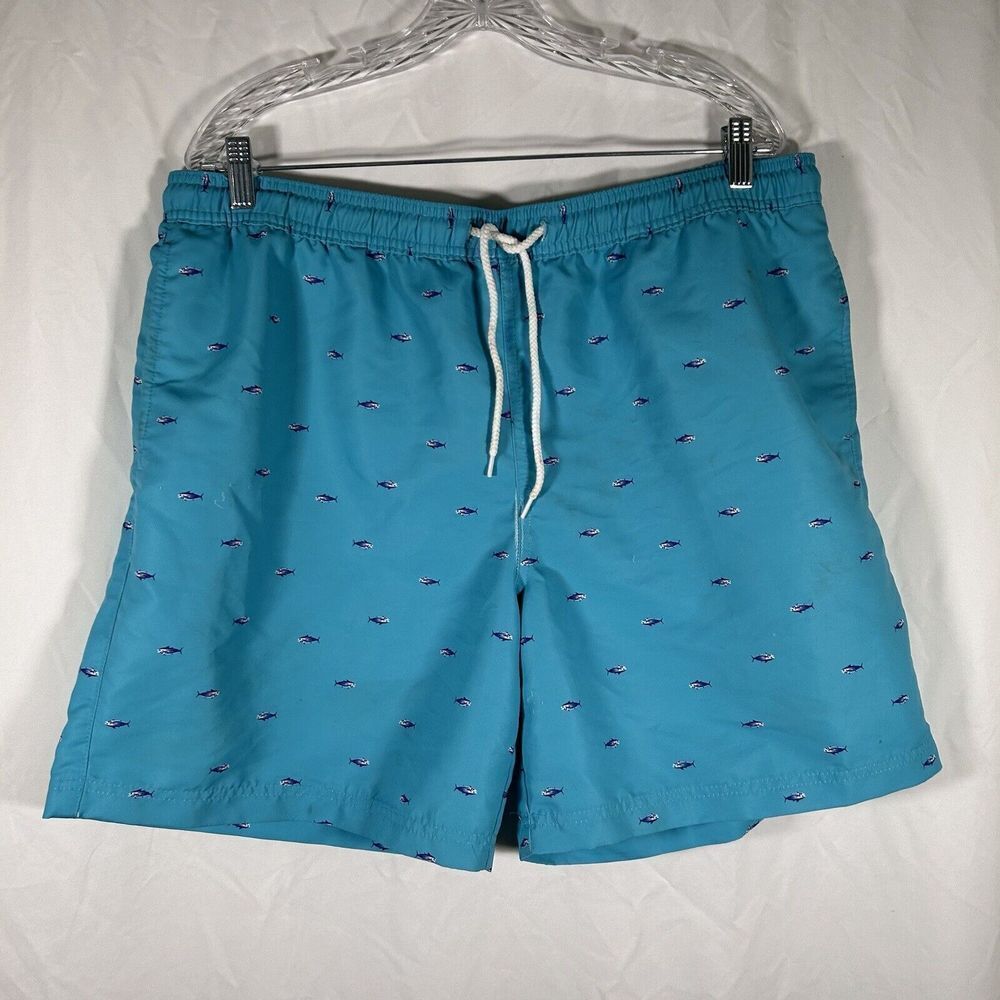 Magellan Swim Trunks Men's XL Blue Fish Print Fish Gear Lined Drawstring